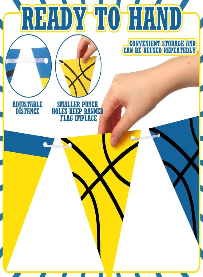 Tosstuki 5 Pcs Basketball Birthday Banners Basketball Themed Party Decorations Sports Triangle Pennant Banners Hanging Garland for Men Sports Lover Birthday Party Supplies(Yellow,Dark Blue) - Image 2